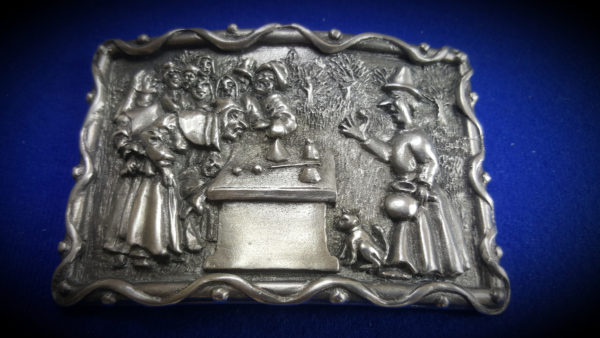 fine English pewter cups and balls belt buckle