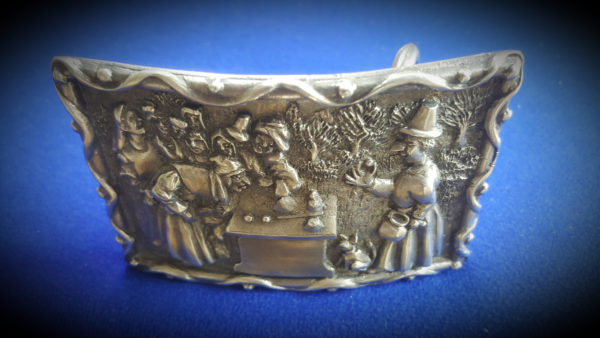 fine English pewter cups and balls belt buckle